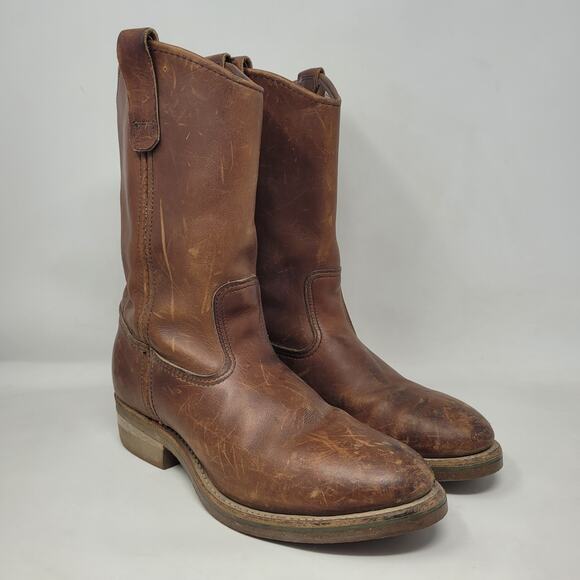 VTG Red Wing Boots 8B Pecos Western Brown Leather Safety Toe Work Nailseat 2265 - Picture 1 of 15